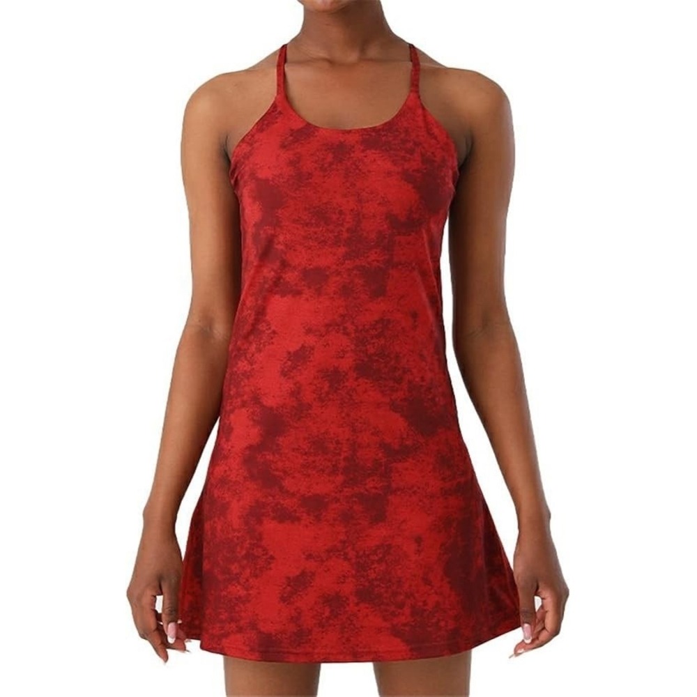 MC Match Club Red Abstract Print Tennis Dress Built In Shorts Pockets Size M - Picture 1 of 10